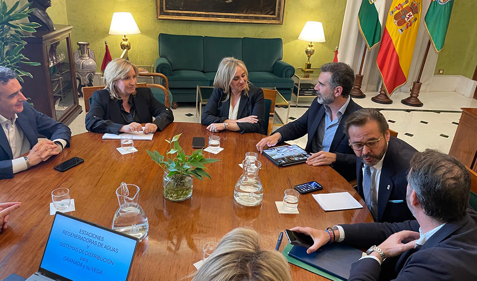 El consejero de Agricultura, Ramón Fernández-Pacheco, durante la reunión mantenida con la alcaldesa granadina, Marifrán Carazo.